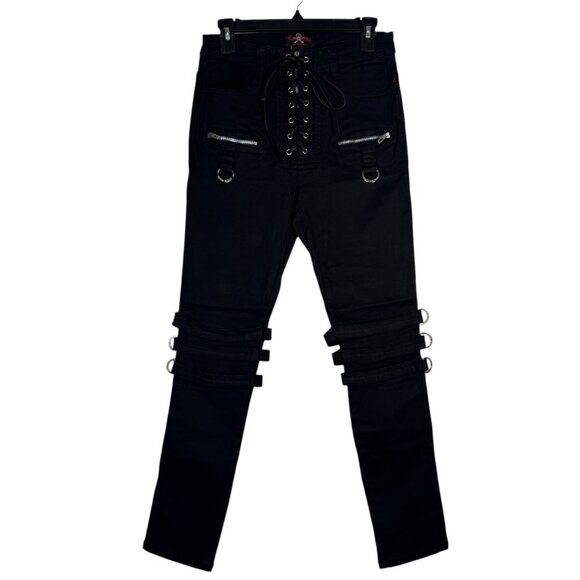Royal Bones By Tripp Black Lace Up Jeans Pants w/ Straps Zippers Hot Topic 9 - Picture 4 of 12